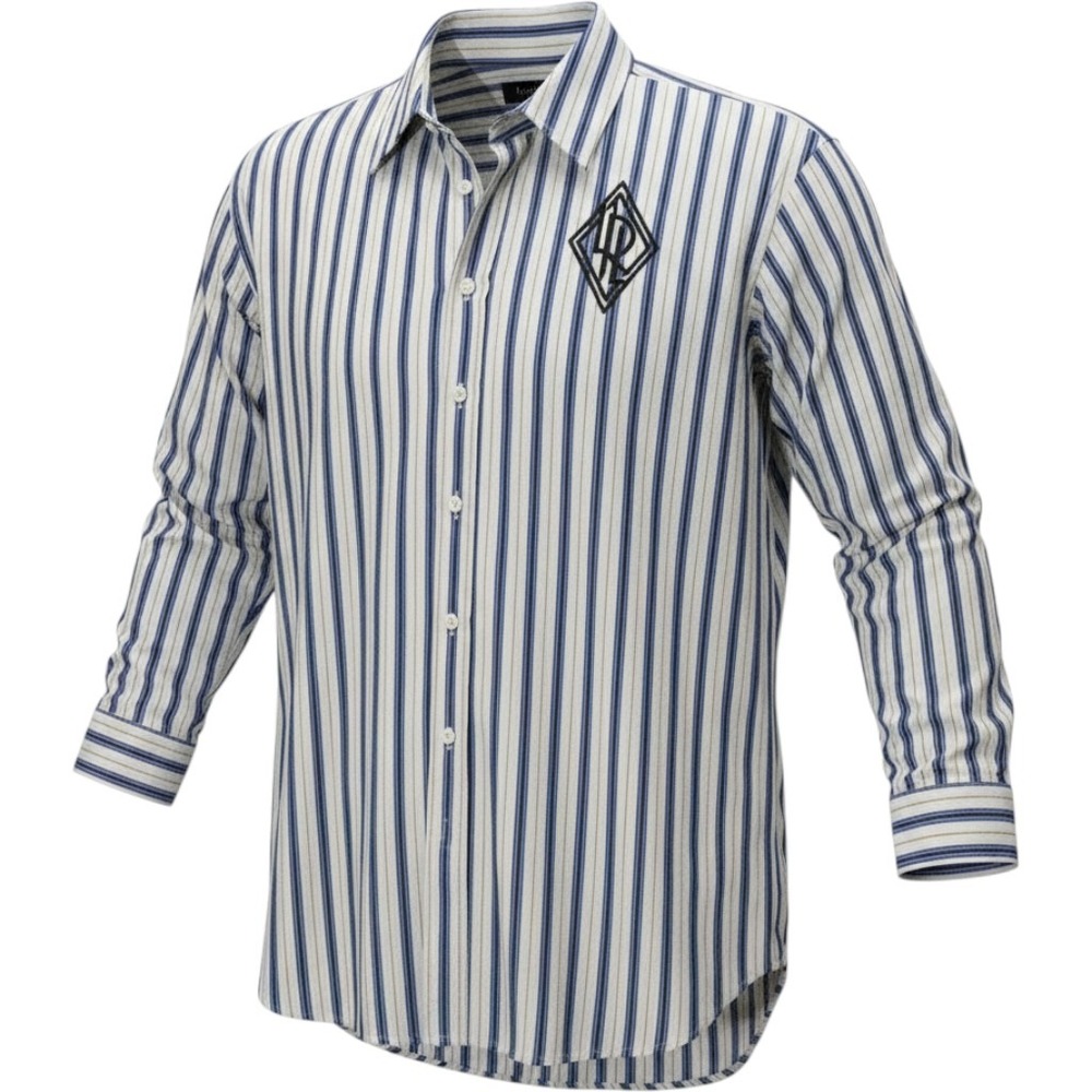 Ralph Lauren Striped Button Down Shirt Monogram Crest Patch Large Old Money Prep